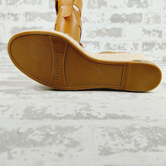 New Franco Sarto Callia Tan Leather Ankle Strap Wedge Sandal T302 - Picture 8 of 12